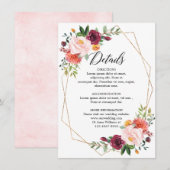 Herfst Bourgondië Blush Bloemige geometrische Deta Informatiekaartje (Voorkant / Achterkant)