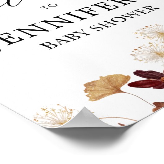 Herfst Bourgondië Boho Floral Baby shower Welkomst Poster (Hoek)