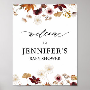 Herfst Bourgondië Boho Floral Baby shower Welkomst Poster