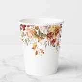 Herfst Bourgondië Bruin Bloemen Bloemen Bruiloft Papieren Bekers (Achterkant)