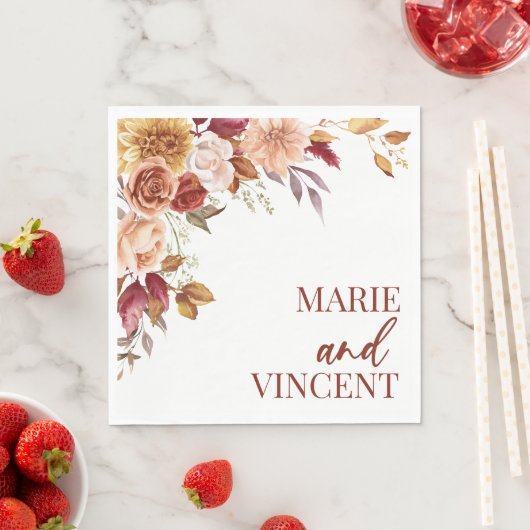 Herfst Bourgondië Bruin Bloemen Bloemen Bruiloft Servet (Insitu)