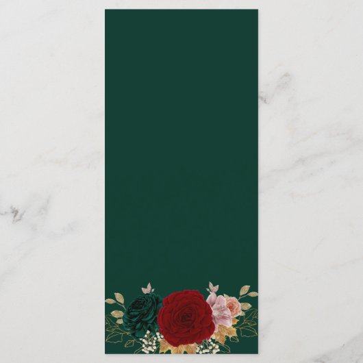 Herfst Bourgondië Emerald Greeny Floral bruiloft Menu (Achterkant)