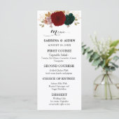 Herfst Bourgondië Emerald Greeny Floral bruiloft Menu (Staand voorkant)