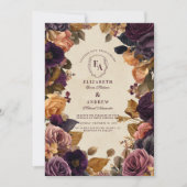 Herfst Bourgondië en Gouden Bloemen Huwelijk Kaart (Voorkant)