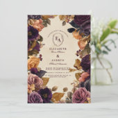 Herfst Bourgondië en Gouden Bloemen Huwelijk Kaart (Staand voorkant)