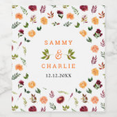 Herfst Bourgondië en Oranje Bloemige Bruiloft Wijn Etiket (Enkel label)