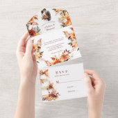 Herfst Bourgondië en Sinaasappel Bloemen Huwelijk All In One Uitnodiging (Afscheurbaar)