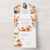 Herfst Bourgondië en Sinaasappel Bloemen Huwelijk All In One Uitnodiging (Binnen)