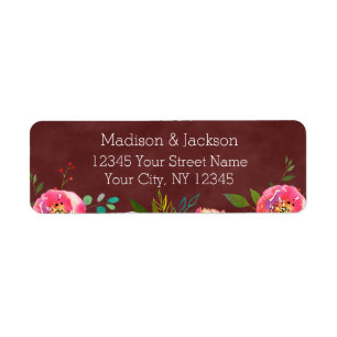 Herfst Bourgondië Floral bruiloft retour adres Etiket