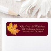 Herfst Bourgondië Gold Leaves Bruiloft Retouradres Etiket (Insitu)