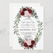 Herfst Bourgondië Marsala Bloemenkrans Bruiloft Kaart (Voorkant / Achterkant)
