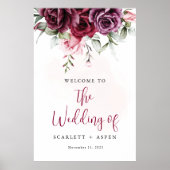 Herfst Bourgondië Merlot Bloemen Welkomstbord Poster (Voorkant)