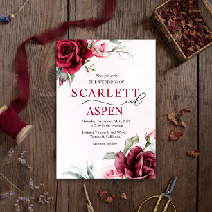 Herfst Bourgondië Merlot Floral Huwelijksuitnodigi Kaart