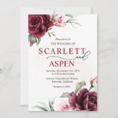 Herfst Bourgondië Merlot Floral Huwelijksuitnodigi Kaart (Voorkant)