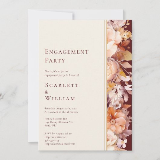 Herfst Bourgondië Modern Photo Engagement Party Kaart (Voorkant)