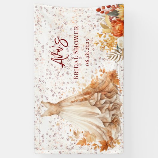 Herfst Bourgondië Oranje Bloem Bruiloft Feest Spandoek (Verticaal)