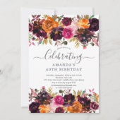 Herfst Bourgondië & Oranje Bloemen Verjaardagsfees Kaart (Voorkant)