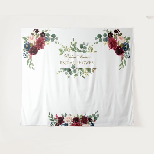 Herfst Bourgondië Roze Bloem Bruiloft Aankondiging Wandkleed (Voorkant (horizontaal))