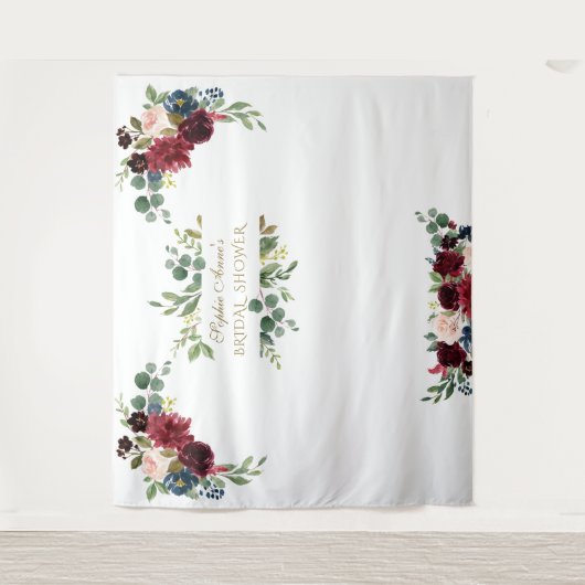 Herfst Bourgondië Roze Bloem Bruiloft Aankondiging Wandkleed (Voorkant)