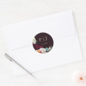 Herfst Bourgondië Roze Bloemenkrans Goud Monogram Ronde Sticker (Envelop)