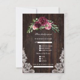 Herfst Bourgondië Roze Bloemstuk Houten Kant Bruil RSVP Kaartje