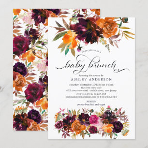 Herfst Bourgondië & Sinaasappel Bloemen Baby Brunc Kaart