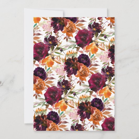 Herfst Bourgondië & Sinaasappel Bloemen Baby showe Kaart (Achterkant)