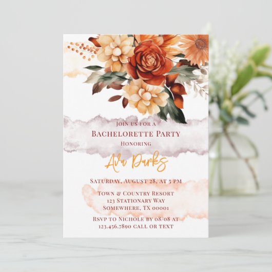 Herfst Bourgondië Sinaasappel Bloemen Bachelorette Kaart (Staand voorkant)