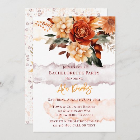 Herfst Bourgondië Sinaasappel Bloemen Bachelorette Kaart (Voorkant / Achterkant)