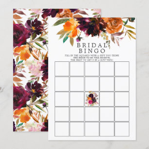 Herfst Bourgondië & Sinaasappel Bloemen Bingo Spel Kaart