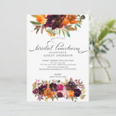 Herfst Bourgondië & Sinaasappel Bloemen Bruids Lun Kaart (Staand voorkant)