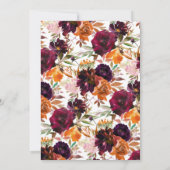 Herfst Bourgondië & Sinaasappel Bloemen Bruids Lun Kaart (Achterkant)