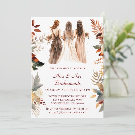 Herfst Bourgondië Sinaasappel Bloemen Bruidsmeisje Kaart (Staand voorkant)