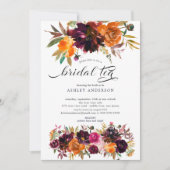 Herfst Bourgondië & Sinaasappel Bloemen Bruidsthee Kaart (Voorkant)
