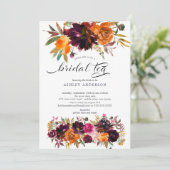 Herfst Bourgondië & Sinaasappel Bloemen Bruidsthee Kaart (Staand voorkant)