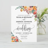 Herfst Bourgondië Sinaasappel Bloemen bruiloft uit Kaart (Staand voorkant)