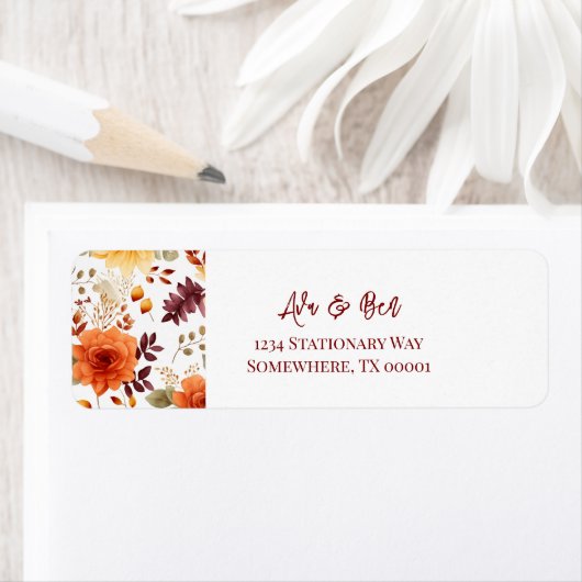 Herfst Bourgondië Sinaasappel Bloemen Rustiek Trou Etiket (Insitu)