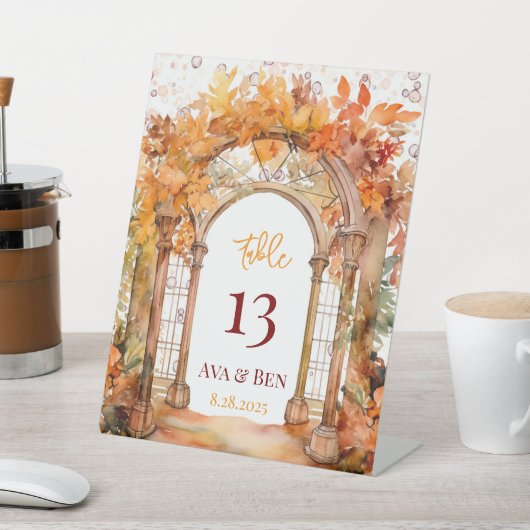 Herfst Bourgondië Sinaasappel Bloemen Trouwtafel N Reclamebord Met Voetstuk (Insitu)