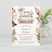 Herfst Bourgondië Sinaasappel Bloemen Verlovingsfe Kaart (Staand voorkant)