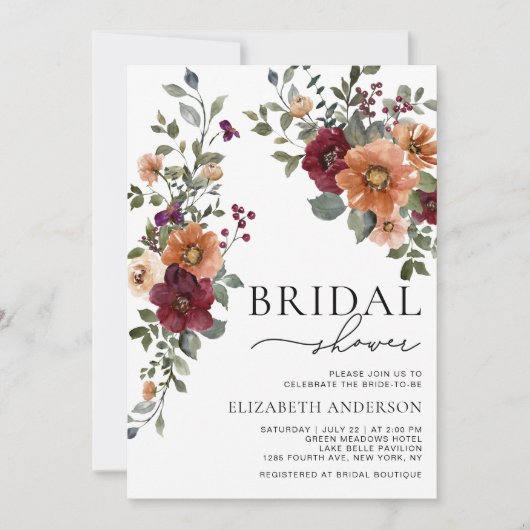 Herfst Bourgondië Terracotta Bloemen Vrijgezellenf Kaart (Voorkant)