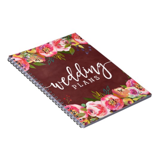 Herfst Bourgondië Waterverf Bloemen Bruiloft Plann Notitieboek (Rechterzijde)