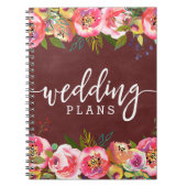 Herfst Bourgondië Waterverf Bloemen Bruiloft Plann Notitieboek (Voorkant)
