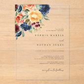 Herfst Bourgondië Waterverf Bloemen Huwelijk Acryl Uitnodigingen (Voorkant)