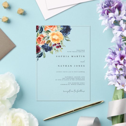 Herfst Bourgondië Waterverf Bloemen Huwelijk Acryl Uitnodigingen (Insitu (Huwelijk))