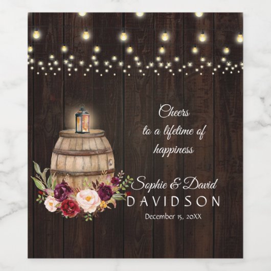 Herfst Bourgondië wijnvat bloemenschuur bruiloft Wijn Etiket (Enkel label)