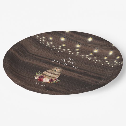 Herfst Bourgondië Wijnvat Bloemige Bruiloft Papieren Bordje (Gekanteld)