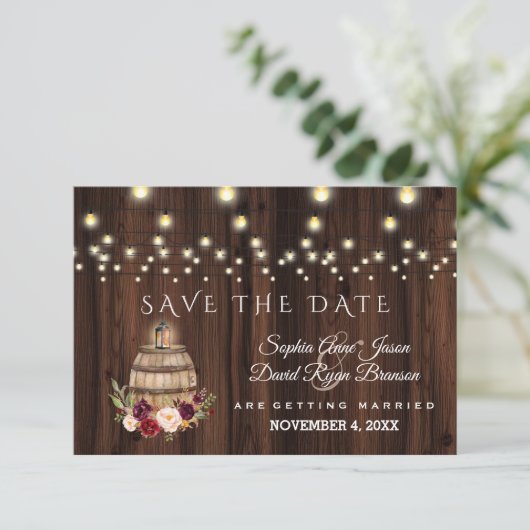 Herfst Bourgondië Wijnvat Bloemige Save the Date (Staand voorkant)