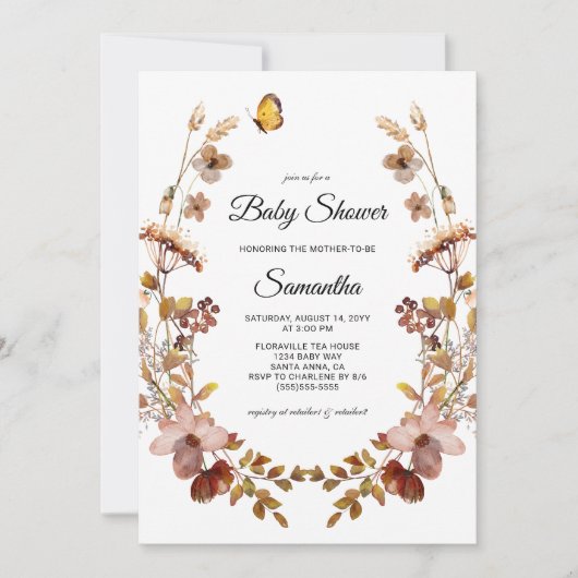 Herfst Bourgondië Wildflowers Baby shower Kaart (Voorkant)