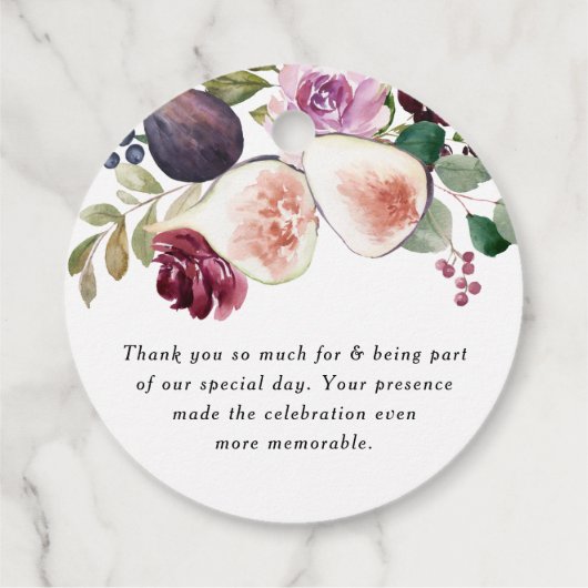 Herfst Bourgondische bloemen en vijgen Dank u Bedankjes Labels (Achterkant)