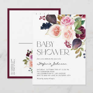 Herfst Bourgondische bloemen en vijgen Herfst Baby Uitnodiging Briefkaart
